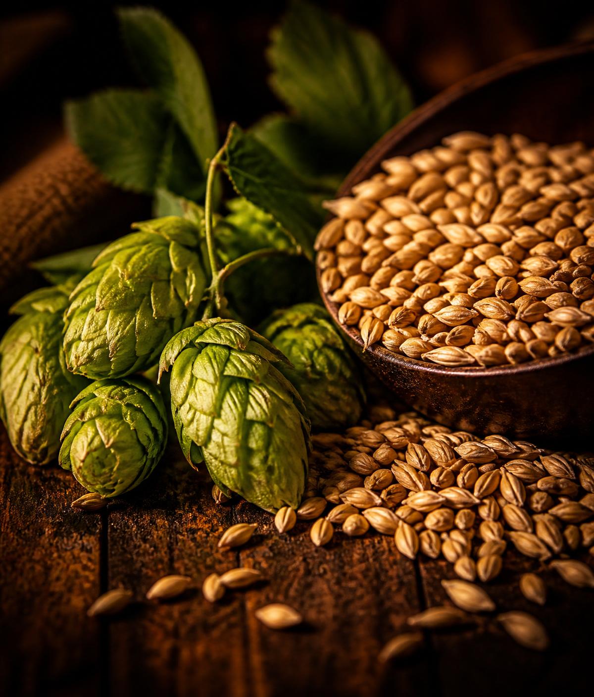 Fresh hops and malted barley